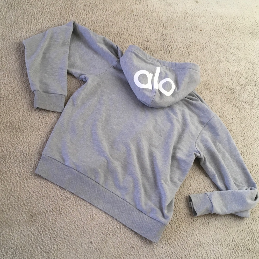 ALO YOG/“NY VAUNT”HEATHER GRAY BACK LOGO HOOD HOODIE/ NEW